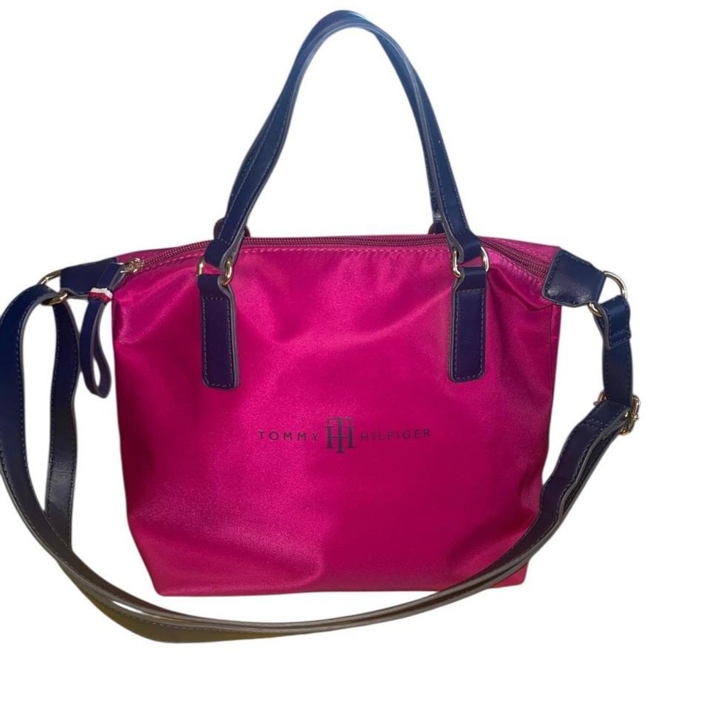 Tommy Hilfiger Jennifer Tote‎ Water-Resistant Bag Hot PinkNavy Handles and Trim